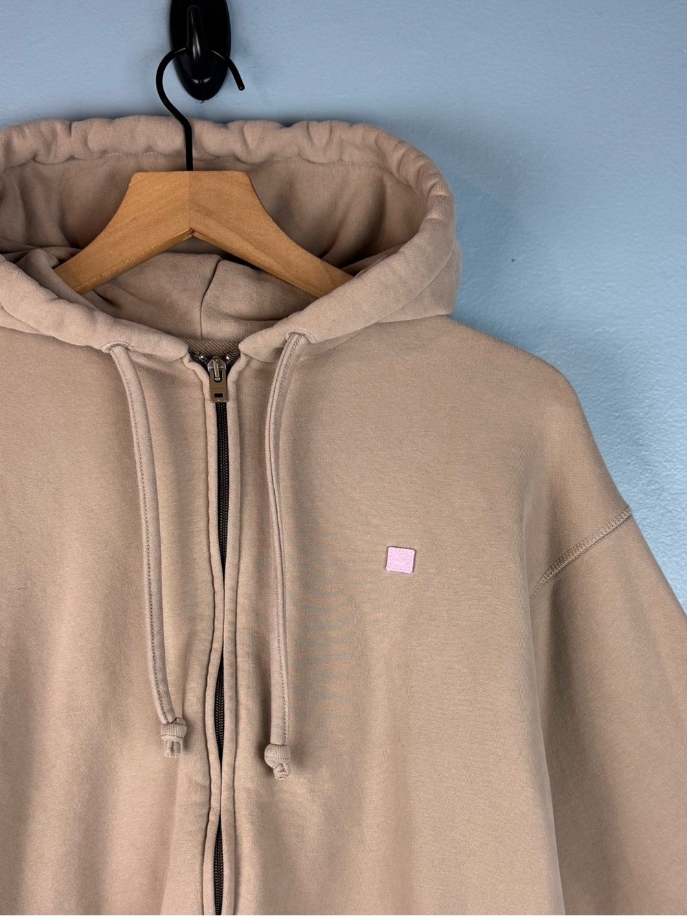 Acne Studios Ferris Face Logo Full Zip Up Hoodie XS Pink Beige